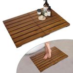 Crysellewoods Teak Shower Mat, Rectangular 41 x 59 cm, Brown, Wooden Bath Mat, Non-Slip Wooden Shower Mat for Spa, Pool & Bathroom