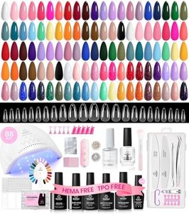 Beetles Deal Box Gel Nail Polish Kit with U V Light - 35 Colors Gel Polish 288 Pcs Almond Nail Tips 88 Pcs Nails Kit with TPO&HEMA Free Base Matte/Glossy/Glitter Top Coat DIY Gifts for Women
