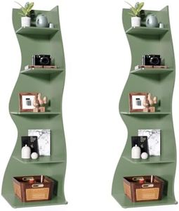 LITTLE TREE Small Corner Shelf, Modern 5-Tier Wall Corner Bookshelf, Stylish Bookcase Storage Rack for Small Space, Living Room, Bedroom, Green, 2 Pack