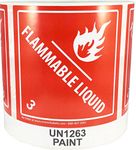 UN 1263 Hazardous Material Flammable Liquid Paint Hazard Class 3 Shipping Stickers, 102 mm 121 mm 4 x 4.75 Inches Wide, 500 Labels on a Roll