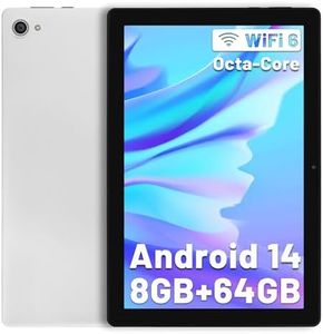 Android 14 Tablet 10 Inch Tablet Octa-Core 8GB+64GB(TF 1TB), Android Tablet 1280x800 HD IPS Tablet Wi-Fi 6 Model/Widevine L1/5000mAh/Dual Camera/Face ID Tablet PC 2024 - White