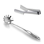 HornTide Stainless Steel Pasta Server Set 1x 8-inch Serving Tongs 1x 12-inch Spaghetti Claw Teethed Ends Design Kitchen Tools