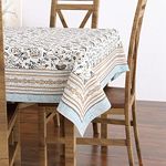 BLOCKS OF INDIA Hand Block/Batik Printed Cotton Rectangular Table Cloth for 6 Seater Dining Table (60 Inch X 90 Inch, Grey Floral, Pack of 1)