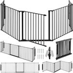 tectake® 5 Panel Metal Safety Gate for Fireplace, Baby Fence, and Pet Barrier, Easy Installation, Adjustable Indoor Play Pen for Children and Pets - black