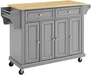 Crosley Furniture Full Size Kitchen Cart with Natural Wood Top, Gray