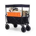 Nice C Collapsible Wagon Cart, Folding Wagon Cart, Foldable Wagon, Outdoor Utility Wagon, Garden Cart, Heavy Duty for 440LBS, Big Wheel for Sand, Large Capacity All-Terrain Wheels (Black with Canopy)