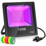 150W UV Black Light LED Flood Light with Plug (10ft Power Cord) IP66 Ultraviolet Blacklight with Glow Tape Stage Lighting for Halloween Grow Party, Glow in The Dark, DJ Disco, Fluorescent Poster