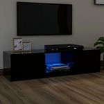 Homgoday TV Cabinet with LED Lights Black 140x40x35.5 cm, Entertainment Centre Cabinet, TV Stand Hifi Cabinet Stereo Cabinet TV Unit Living Room Furniture Home Indoor Storage Chest