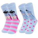 Disney Stitch Slippers Socks Women 2 Pack Fluffy Socks Non Slip Fleece Bed Socks Stitch Minnie Mickey Mouse Baby Yoda (Blue Eeyore)