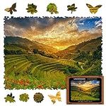 UNIDRAGON Original Wooden Jigsaw Puzzles - Nature Rice Fields, 250 pcs, Medium 12.2"x9", Beautiful Gift Package, Unique Shape Best Gift for Adults and Kids