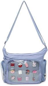 Canvas Ita Bag Satchel Shoulder Crossbody Bag for Anime Pins Display, Gray Blue