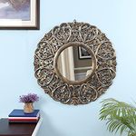 THE URBAN STORE Decorative and Hand Crafted Wooden Mirror Frame in Distressed Antique Black Gold Finish, 27"x27"