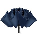 ACEIken Umbrella Reverse Close Folding Windproof Travel Umbrella - Compact and Portable for Easy Carrying with Auto Open-Close - for Men and Women - Navy Blue