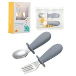 Qkie Toddler Utensils, Toddler Forks and Spoons, Baby Spoon Self Feeding, Stainless Steel Baby Silverware with BPA Free Silicone Easy Grip, 8 Months+