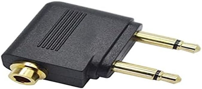 System-S - Adaptador para Auriculares de avión (Doble Conector Jack de 3,5 mm, acodado a Conector estéreo de 3,5 mm)