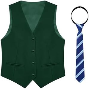 MagicSite Boys Vest with Tie Kids Formal Green Suit Vest For Big Boy Size 10
