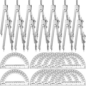 Zonon 30 Sets Protractor and Compass Set, Student Geometry Math Set Drawing Compass and 6 Inch Clear Swing Arm Protractors 180 Degree Math Protractor