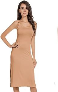 MANCYFIT Full Slip Dress for Women Spaghetti Strap Under Cami Slit Soft Sleeveless Nightgowns (X-Large, Khaki)
