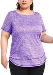 Abrooical Plus Size Women's Short Sleeve Workout Shirts Loose Fit Sports Yoga Running Dry Fit Tops, Purple, XX-Large Plus