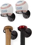 Wallniture Sporta Baseball Holder, Display Stand for Baseball Bat, Ball Storage for Wall, Baseball Bat Holder Set of 4 Black