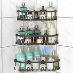 STEUGO Corner Shower Caddy, Shower Organizer with 12 Hooks,3-Pack Adhesive Stainless Steel Shower Shelves for Bathroom Storage,No Drilling Wall Mounted Shower Rack(Matte Black)