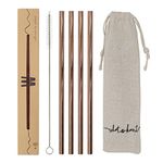 Whatakant Copper Reusable Drinking Straws, Set of 4 with Cleaning Brush & Cotton Bag, 21.5 cm, Kupfer, Blue/Red