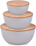 Panghuhu88 Salad Bowl with Lid, Set of 3 (7" + 8.8" + 11") Serving Bowl with Bamboo Cover, Bamboo Fiber Mixing Bowl for Salad Cereal Pasta Soup Fruit Popcorn Chips (Grey)