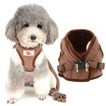 Zunea Small Dog Harness and Lead Sets No Pull Adjustable Reflective Step-in Soft Mesh Corduroy Vest Harnesses for Boy Girl Pet Dogs Puppy Chihuahua Cats Brown XS