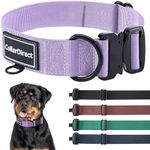 Heavy Duty Dog Collar for Large or Medium Dogs, Tactical Dog Collar, Adjustable Strong Dog Collar for Active Dogs, Double-Layered Nylon (Lilac, 15-23)