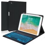 Keyboard case for iPad 5th/6th Generation 2017/2018, 9.7 Inch iPad Air 2 Case with Keyboard, Removable Wireless Backlit Keyboard Detachable, Folio Smart Cover, Tablet Case with Pencil Holder(Black)