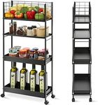 KINGRACK Slim Storage Cart,4-Tier Metal Utility Rolling Cart with Wheels,Slide Out Storage Cart, Skinny Storage Rolling Cart,Storage Trolley Cart for Office Kitchen Bathroom Narrow Place,Black