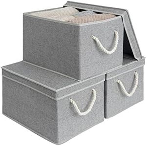 StorageWorks 32L Storage Bins with Lids, Decorative Storage Boxes with Lids and Soft Rope Handles, Gray, Jumbo, 3-Pack, 17" L x 12.5" W x 10.5" H