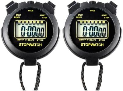 Digital Stopwatch Timer, Large Display with Clock and Date, No Alarm Function, Simple Stopwatches for Sports Coaches Running Swimming Kids Training-2 Pack Black