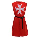 BLESSUME Medieval Hospitaller Knight Tunic Surcoat with Belt ... (Red 1)(Size: One Size)