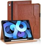 Case for iPad Air 10.9 4th/5th Generation Tablet Case with Pencil Holder Hand Strap, Premium PU Leather Adjustable Stand Tablet Cover, Auto Sleep and Wake iPad Air 11 Inch M2 2024 Case (Brown)