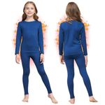 HEROBIKER Girls Thermal Underwear Set Ultra Soft Fleece Lined Kids Long Johns Top Bottom Thermals Kids Base Layer Winter Warm, Blue, Small