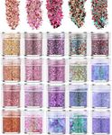 TEUVO Holographic Body Glitter, 20 Colors Cosmetic Glitter for Face, Eyes, Lips and Hairs, Hexagon Chunky Glitter with Different Sizes for Nail Art and DIY (Style A)