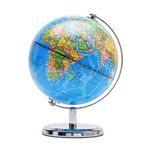 Exerz 20cm World Globe - Geographic Globe, Political Map in English, Educational School Globe - Stainless Steel Arc and Base - Diameter 8" (20cm)