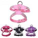 Weimostar Bow Tie Dog Harness Rhinestone Crystal Soft Bling Sparkly Diamond Jewel for XS Small Breed Girls Pet Cat Puppy Female Kitten Pink XS