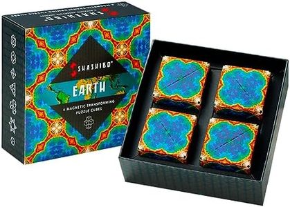 Shashibo Shape Shifting Box - Award-Winning, Patented Fidget Cube w/ 36 Rare Earth Magnets - Transforms Into Over 70 Shapes, Gift Box, Download Fun in Motion Toys Mobile App (Earth, 4 Pack)