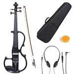 Cecilio Silent Electric Solid Wood Violin Kit with Ebony Fittings in Black Metallic Varnish - Full Size 4/4 Electric Violin for Beginner and Professional Musicians