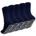 ZAKASA Non Slip Grip Socks - Non Skid Crew Grippy Socks for Men Women Anti Slip Gripper Socks for Elderly Hospital Yoga, Navy Blue-5pack, Medium