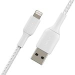 Belkin Apple Certified Braided Lightning to USB-A Charge and Sync Type A Cable, Tough and Durable, For iPhone, iPad, Air Pods, 3.3 Feet (1 Meter) - White