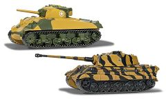 Corgi Diecast Tank - WT91302 Sherman vs King Tiger - American vs German Military Metal Tank Toy with in Game Codes and Display Box - Die Cast World War II Models for Adults, Green and Yellow