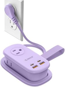 ORICO 65W GaN Travel Power Strip with 7-in-1 Charging Ports (3 AC Outlets/2 USB-A/2 USB-C), Flat Plug and 4FT Extension Cord, Fast Charger for MacBook Pro/Air, iPad Pro, iPhone 17/16/15- AP3