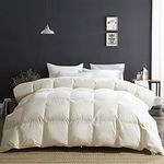 APSMILE Luxury Heavyweight Feathers Down Comforter Oversized Queen, Thick Feathers Down Duvet for Winter Climates -100% Organic Cotton, 750 FP Feathers Down Duvet Insert (Ivory White, 98x98)