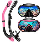 Snorkeling Gear for Adults, Dry-Top Snorkel Set Scuba Diving mask, 180°Panoramic Wide View Professional Snorkeling Gear Breathing Freely Snorkel Mask (Black+Pink)