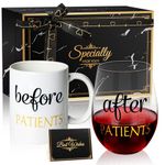 Before Patients After Patients Gift Set 11 oz Coffee Mug and 18 oz Wine Glass with Gift Card Idea for Dentist, Physician, Doctors, Nurse Day Graduation Birthday Gifts (Black)