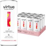 Virtue Yerba Mate - Natural Energy Drink - Sugar Free, Zero Calories, Vegan, Keto Friendly, Gluten Free - 12 x 250ml (Strawberry & Lime)