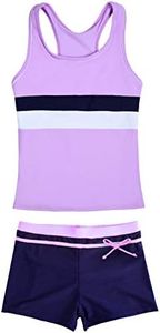 JerrisApparel Little Girls' Summer Two Piece Boyshort Tankini Kids Swimsuit (10-11/Tag Size 3XL, Purple)